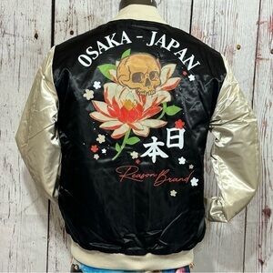 REASON BRAND STREET WEAR men’s nylon puffer bomber jacket Osaka Japan Graphic Md